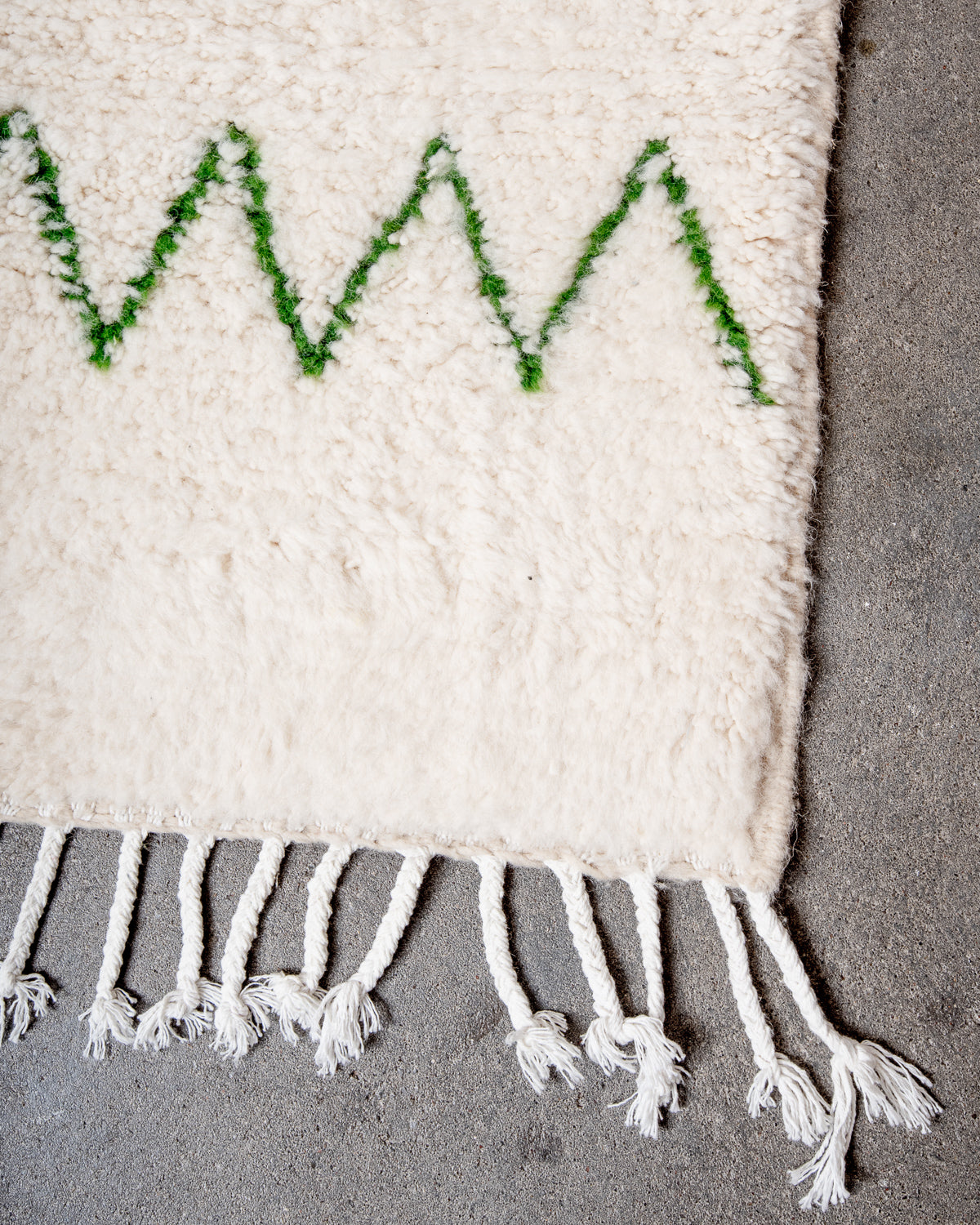 Modern, designer, handcrafted Berber rug from Morocco. Beniourain carpet with beautiful colours and patterns and fluffy wool texture.